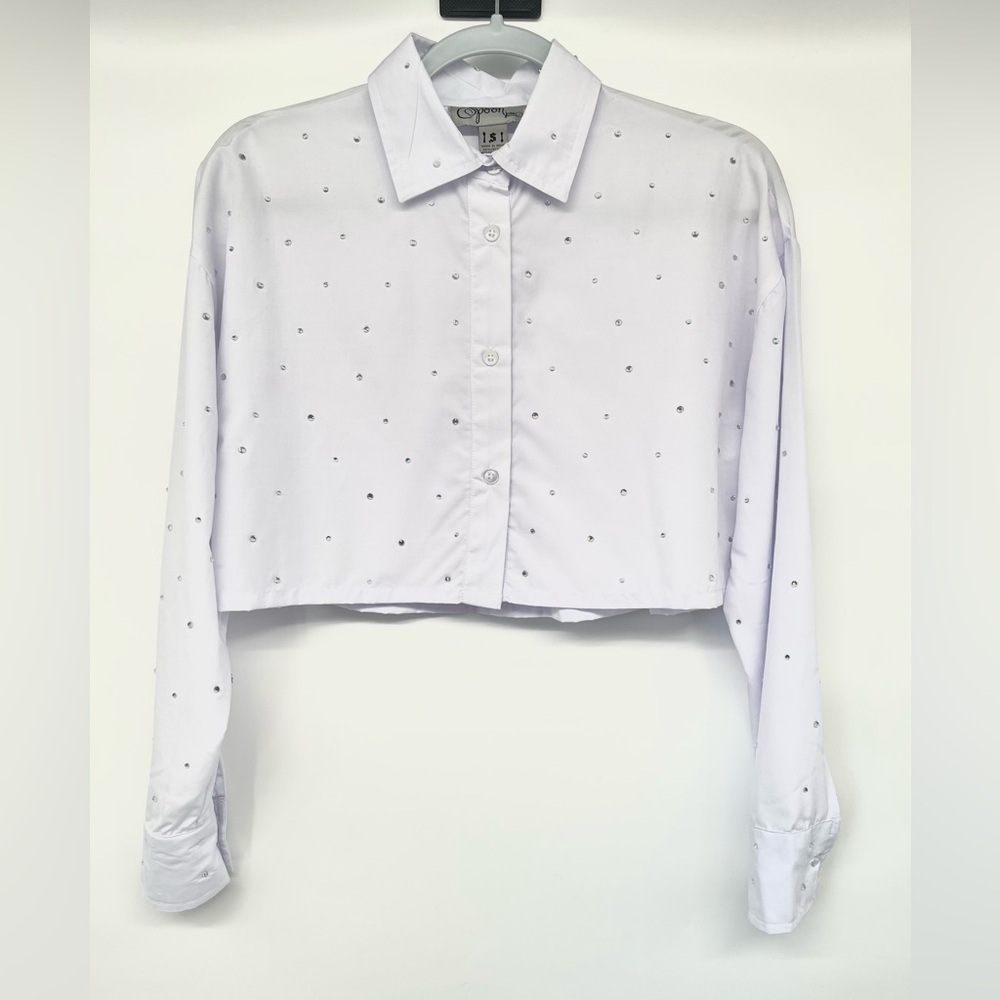 Rhinestone Long Sleeve Cropped Button Front Shirt Women Small Spoon Jeans - Picture 10 of 10